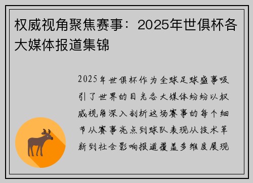 权威视角聚焦赛事：2025年世俱杯各大媒体报道集锦